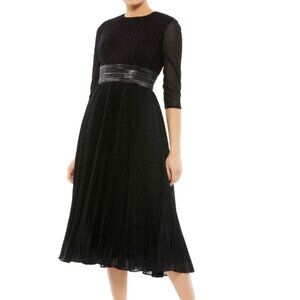 MAC DUGGAL 30750 SHIMMERING 3/4 SLEEVE A-LINE MIDI BLACK DRESS sz 4